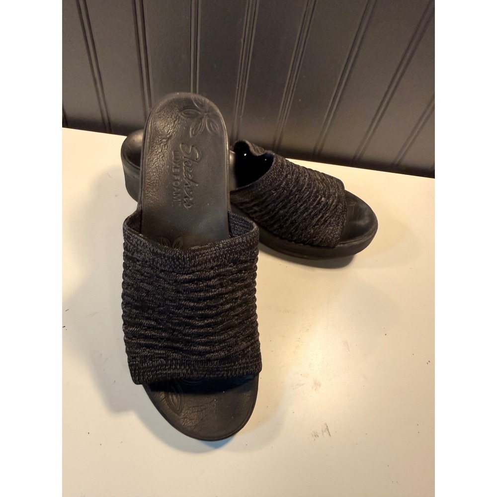 Skechers Luxe Foam Black Marl Knit Wedge Slide Sandals 16327 Womens Size 8